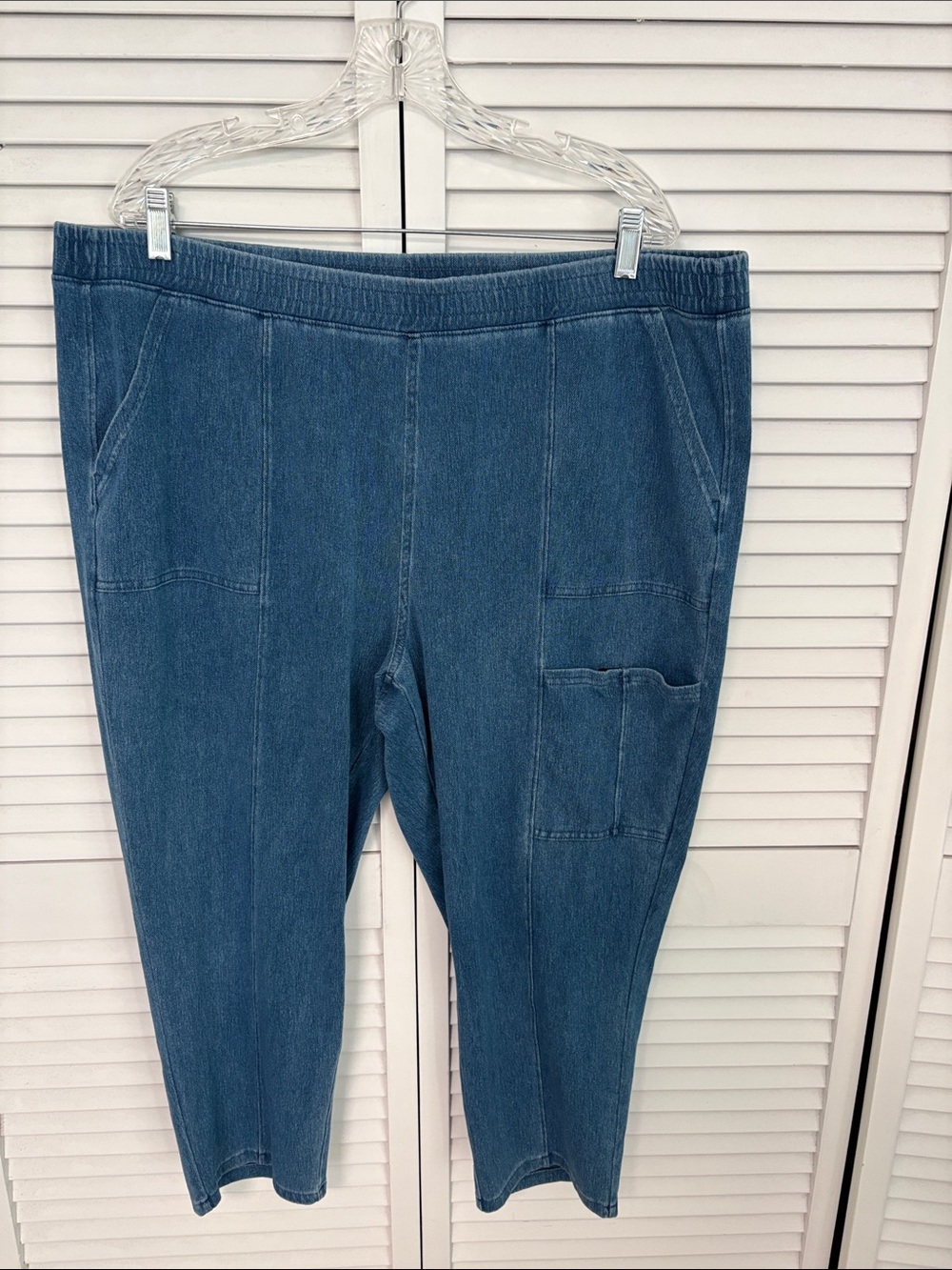 Denim & Co. Petite Comfy Knit Air Tapered Cargo Crop Pant 1X